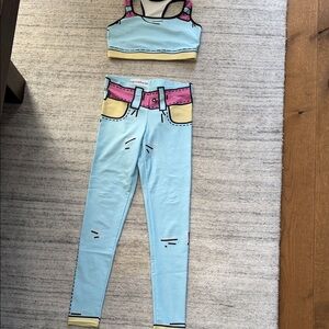 Blue Cartoon-Style Women's Activewear Set